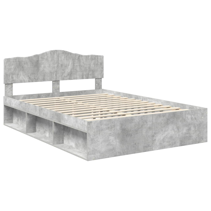 Sengestel med hovedgærde Beton 140 x 190 cm Massiv fyrretræ
