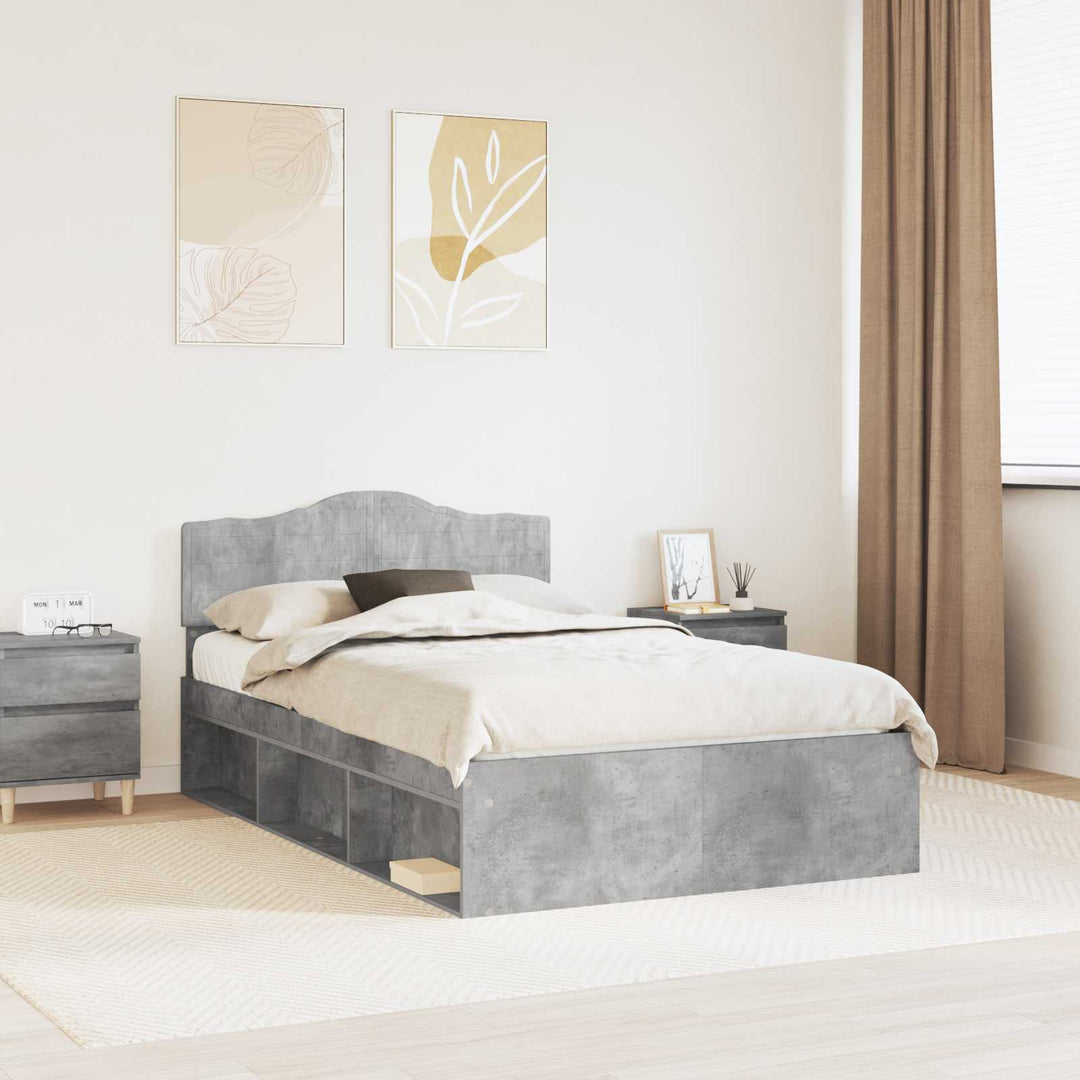 Sengestel med hovedgærde Beton Grå 135 x 190 cm Massiv fyrretræ