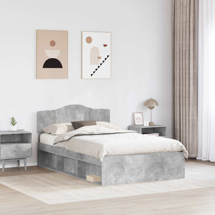 Sengestel med hovedgærde Beton Grå 135 x 190 cm Massiv fyrretræ