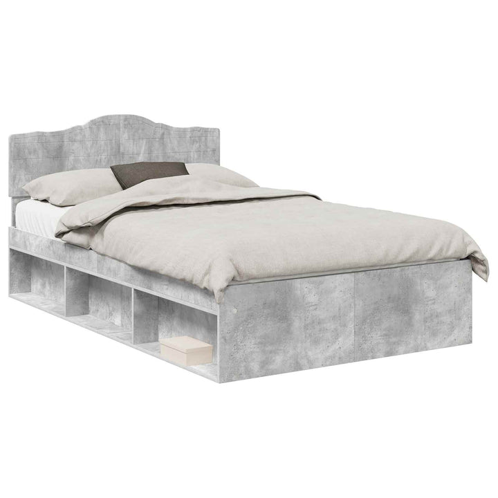 Sengestel med hovedgærde Beton Grå 135 x 190 cm Massiv fyrretræ