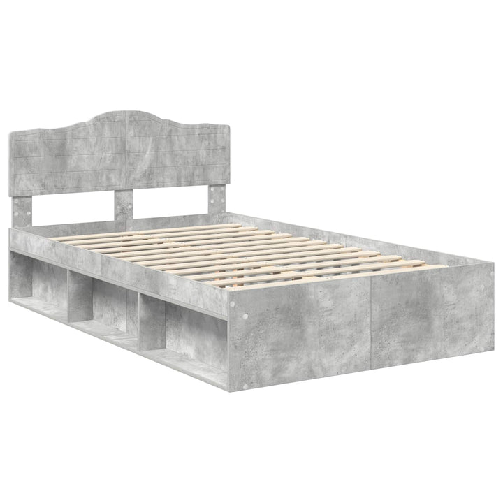 Sengestel med hovedgærde Beton Grå 135 x 190 cm Massiv fyrretræ
