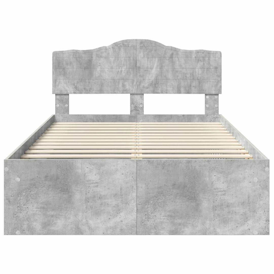 Sengestel med hovedgærde Beton Grå 135 x 190 cm Massiv fyrretræ