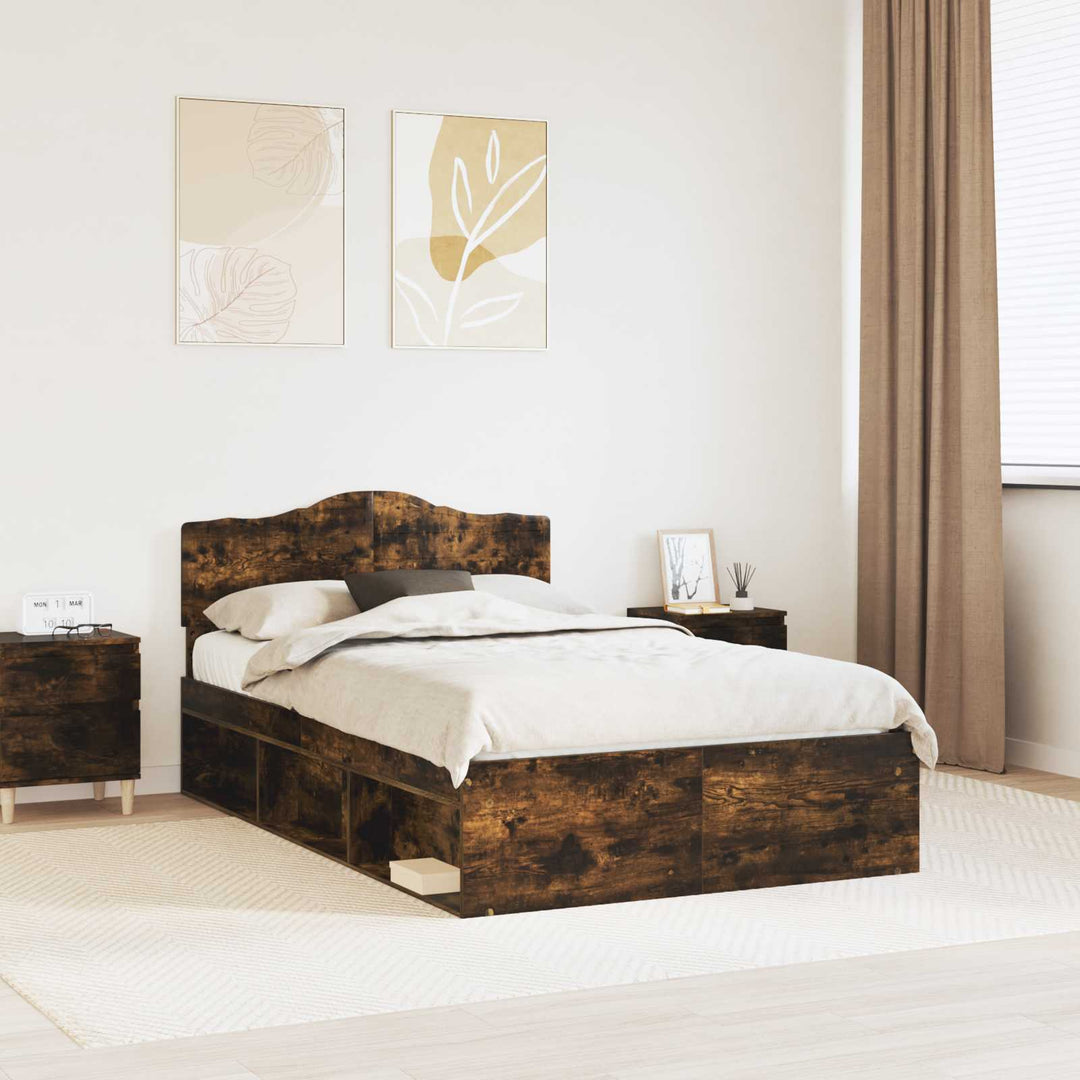 Sengestel med hovedgærde Røget eg 135 x 190 cm Massiv fyrretræ