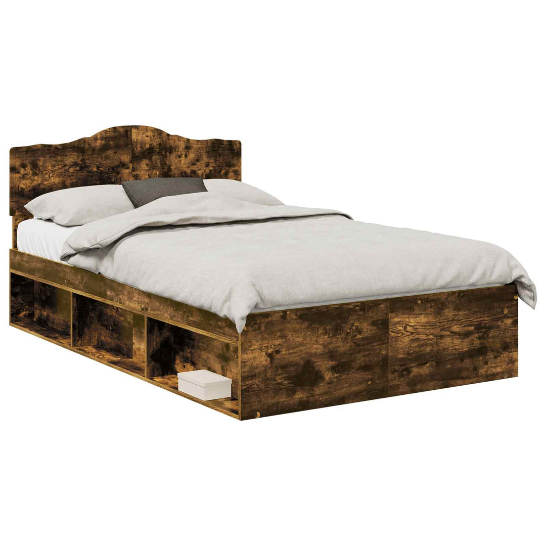Sengestel med hovedgærde Røget eg 135 x 190 cm Massiv fyrretræ
