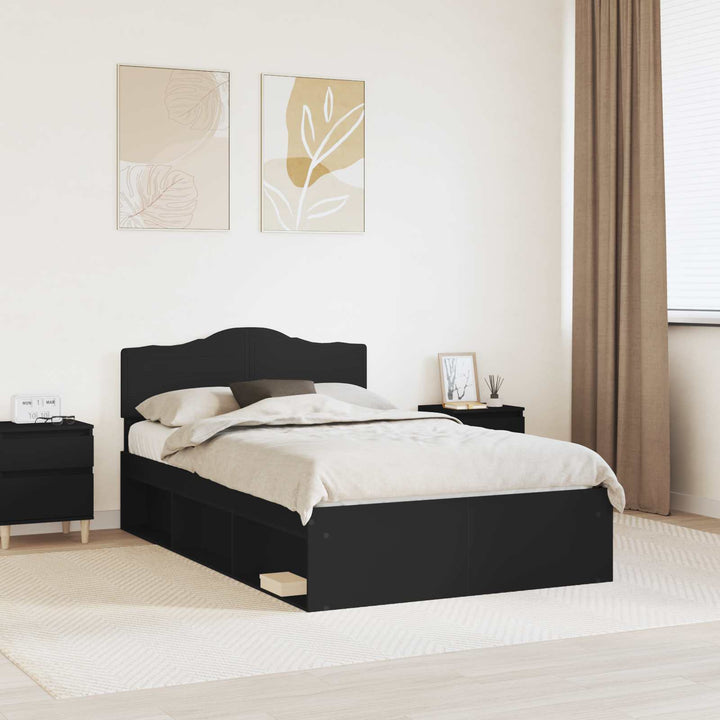Sengestel med hovedgærde Sort 120 x 190 cm Massiv fyrretræ
