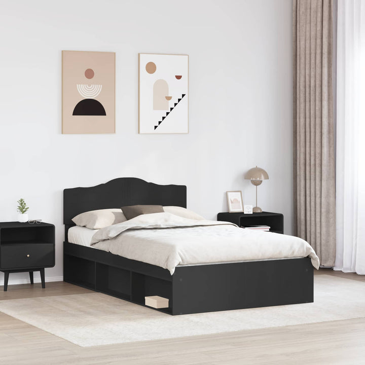 Sengestel med hovedgærde Sort 120 x 190 cm Massiv fyrretræ