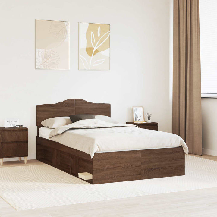 Sengestel med hovedgærde Brun eg 120 x 190 cm Massiv fyrretræ