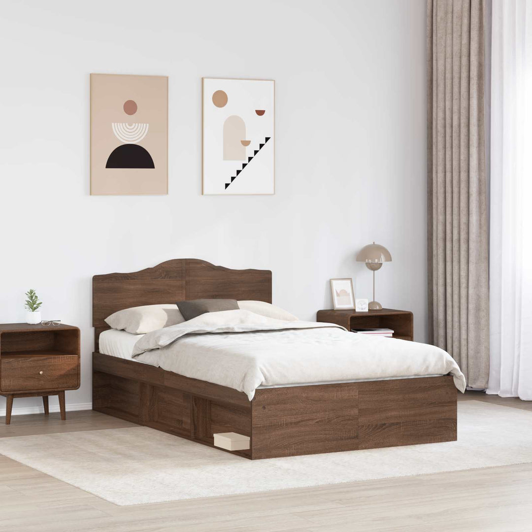 Sengestel med hovedgærde Brun eg 120 x 190 cm Massiv fyrretræ