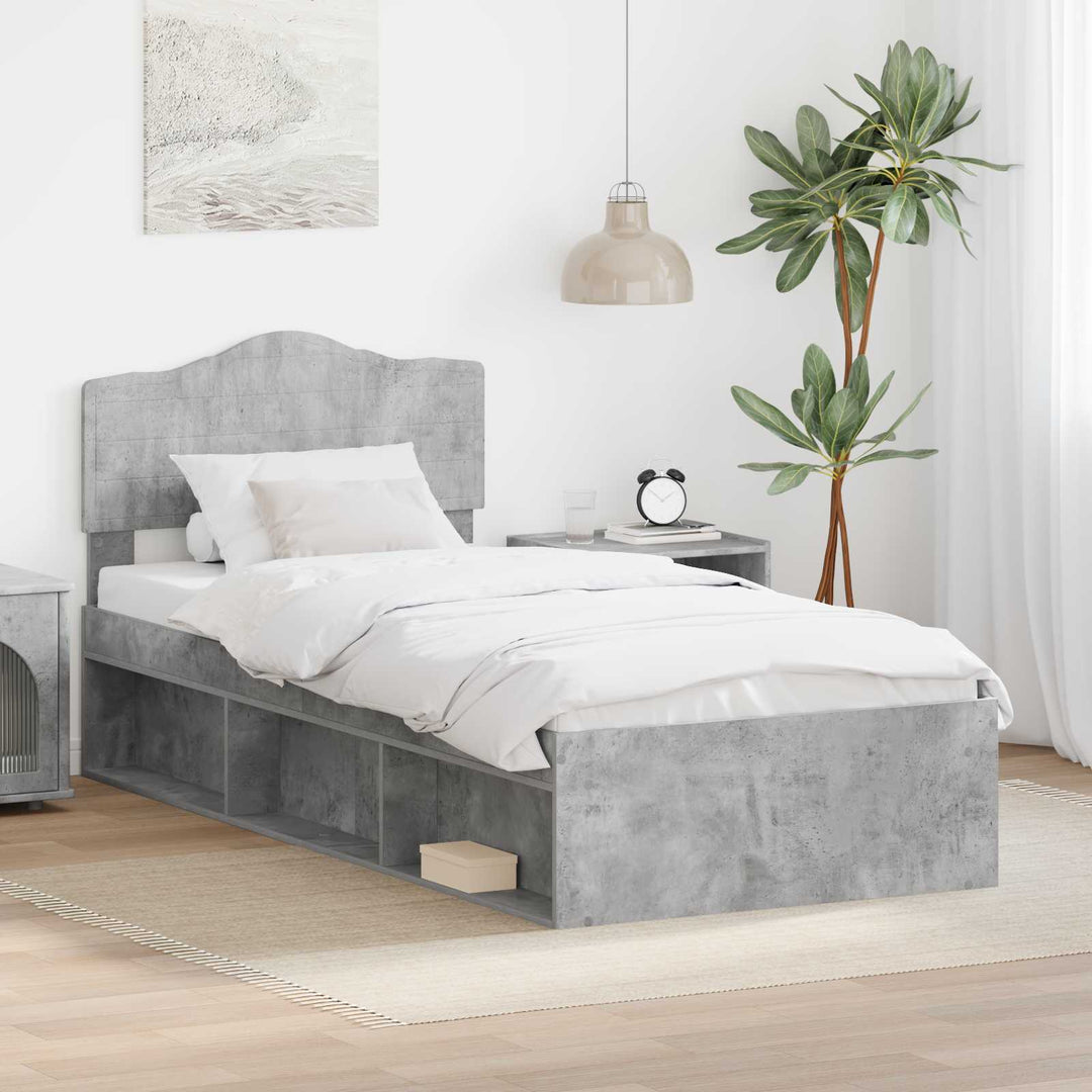 Sengestel med hovedgærde Beton 90 x 200 cm Massiv fyrretræ