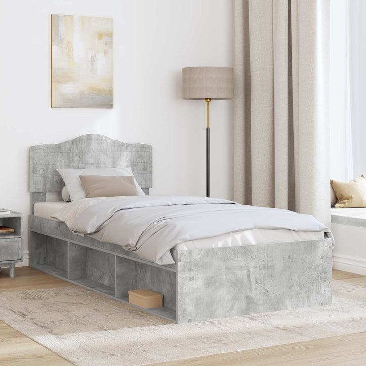Sengestel med hovedgærde Beton 90 x 200 cm Massiv fyrretræ