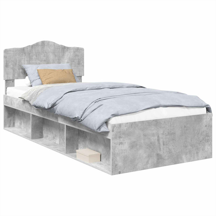 Sengestel med hovedgærde Beton 90 x 200 cm Massiv fyrretræ