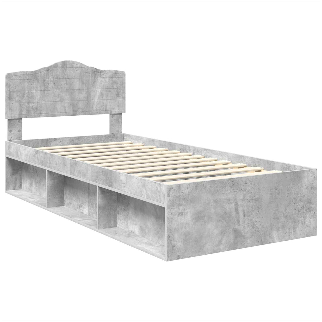 Sengestel med hovedgærde Beton 90 x 200 cm Massiv fyrretræ