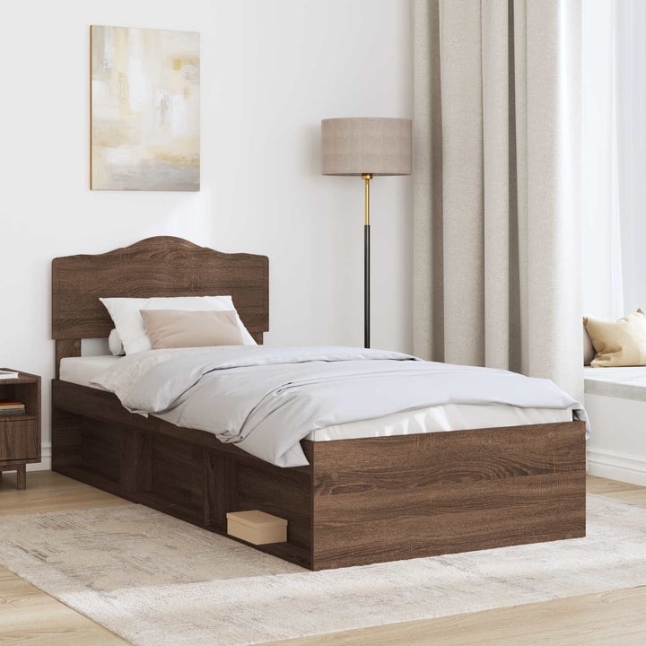Sengestel med hovedgærde Brun eg 90 x 190 cm Massiv fyrretræ