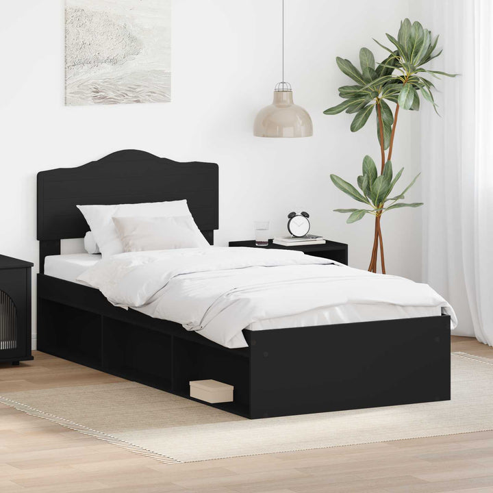 Sengestel med hovedgærde Sort 75 x 190 cm Massiv fyrretræ