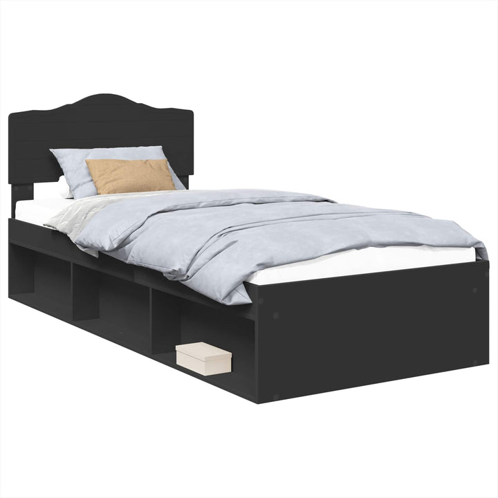 Sengestel med hovedgærde Sort 75 x 190 cm Massiv fyrretræ