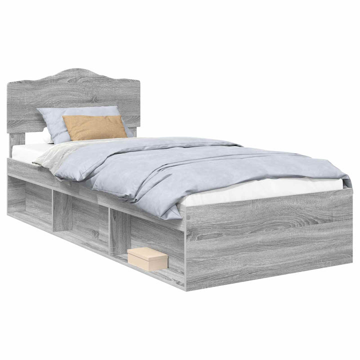 Sengestel med hovedgærde Grå Sonoma 75 x 190 cm Massiv fyrretræ