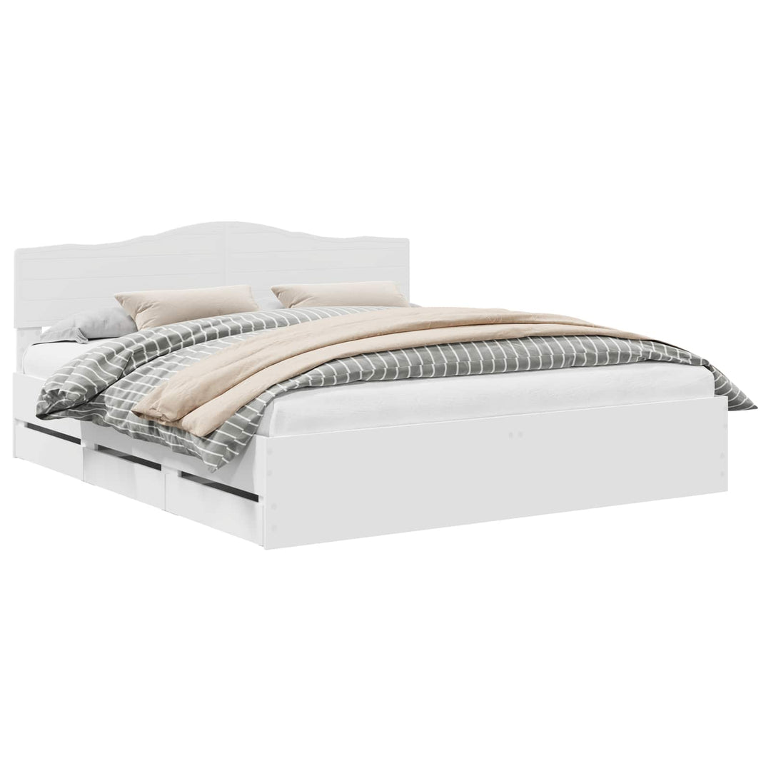 Sengestel med skuffe Hvid 200 x 200 cm Ingeniørtræ