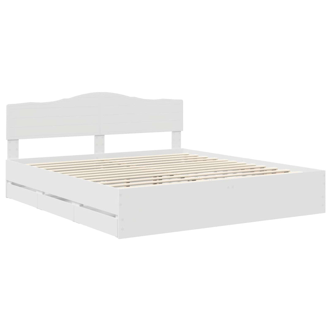 Sengestel med skuffe Hvid 200 x 200 cm Ingeniørtræ