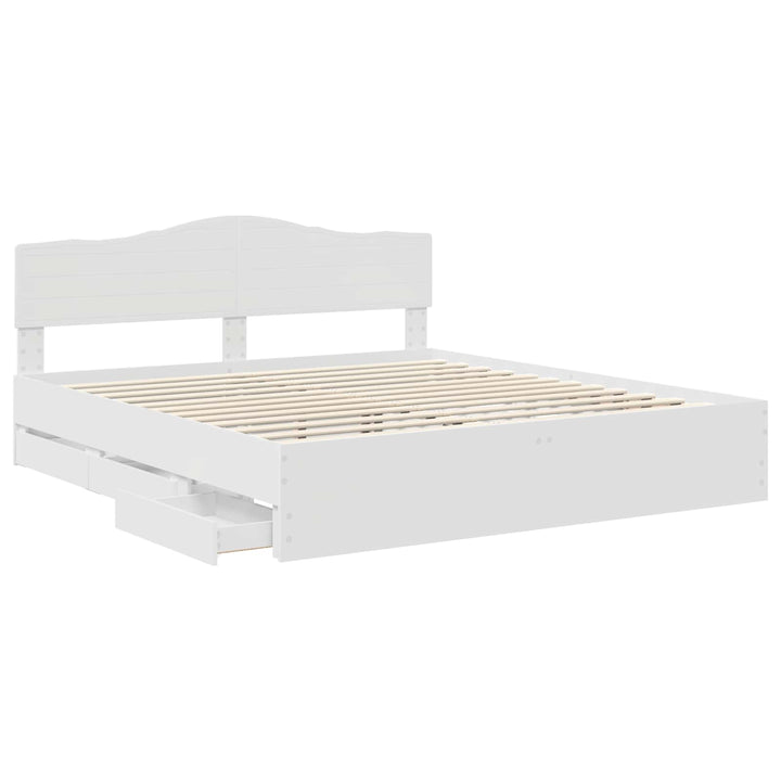 Sengestel med skuffe Hvid 200 x 200 cm Ingeniørtræ