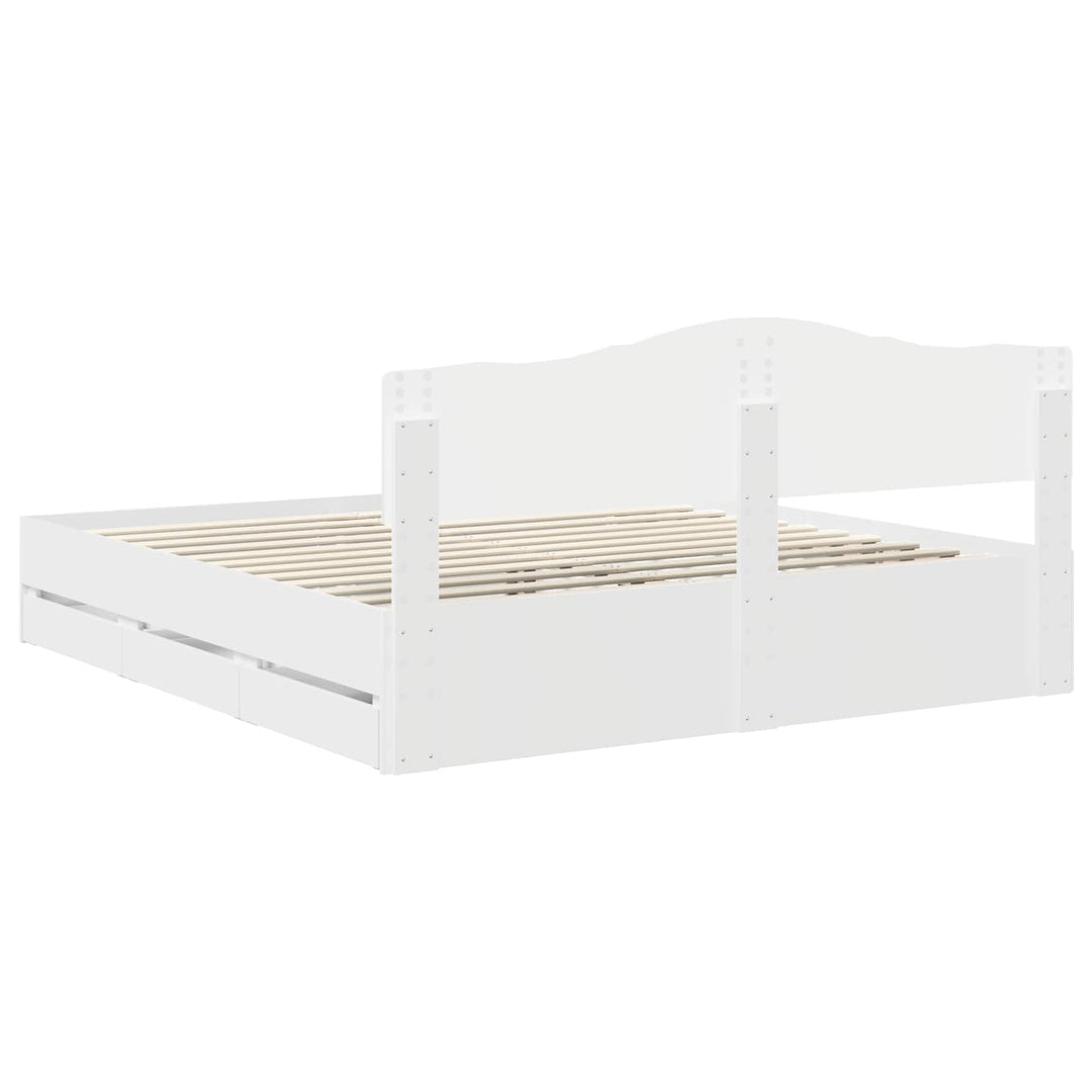 Sengestel med skuffe Hvid 200 x 200 cm Ingeniørtræ