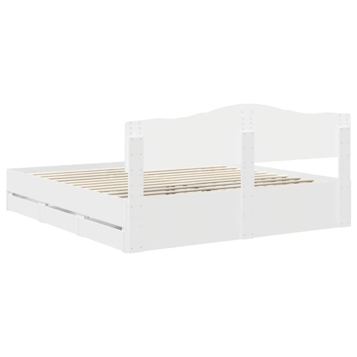 Sengestel med skuffe Hvid 200 x 200 cm Ingeniørtræ