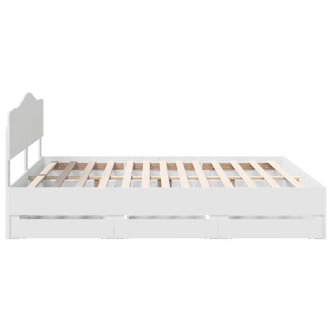 Sengestel med skuffe Hvid 200 x 200 cm Ingeniørtræ