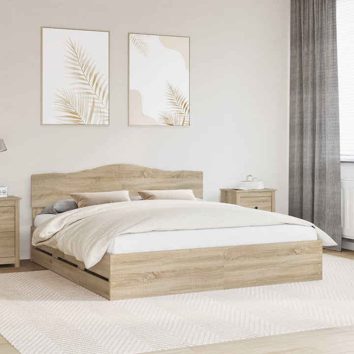 Sengestel med skuffe Sonoma eg 200 x 200 cm Ingeniørtræ