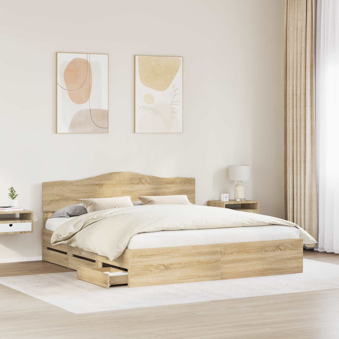 Sengestel med skuffe Sonoma eg 200 x 200 cm Ingeniørtræ