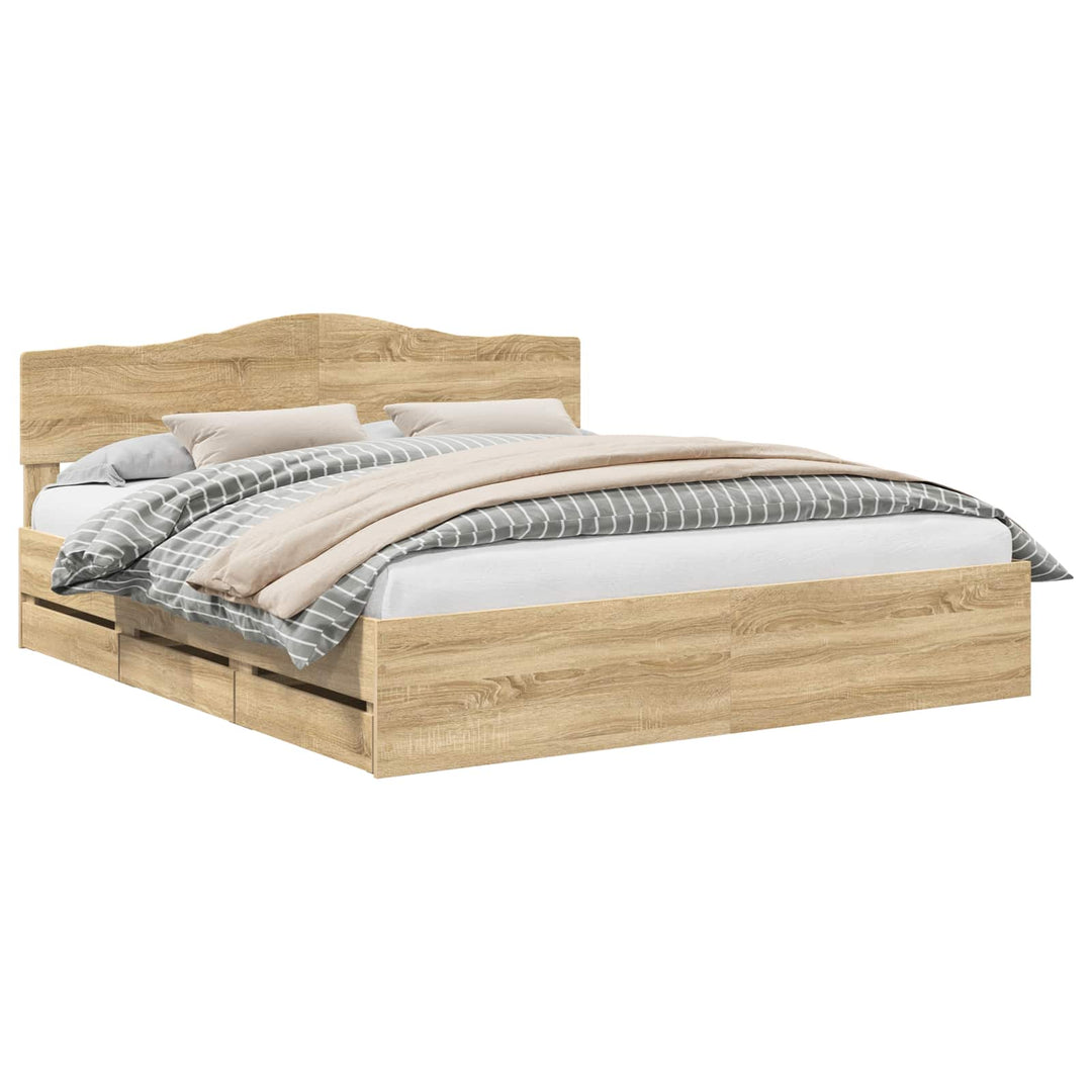 Sengestel med skuffe Sonoma eg 200 x 200 cm Ingeniørtræ