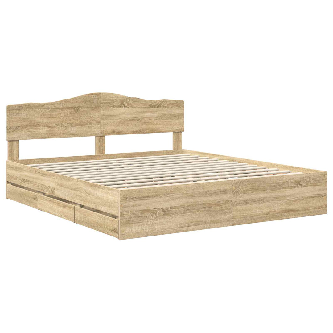 Sengestel med skuffe Sonoma eg 200 x 200 cm Ingeniørtræ