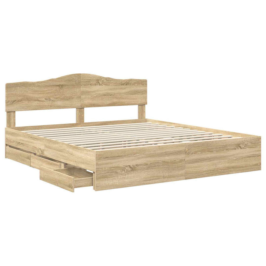 Sengestel med skuffe Sonoma eg 200 x 200 cm Ingeniørtræ