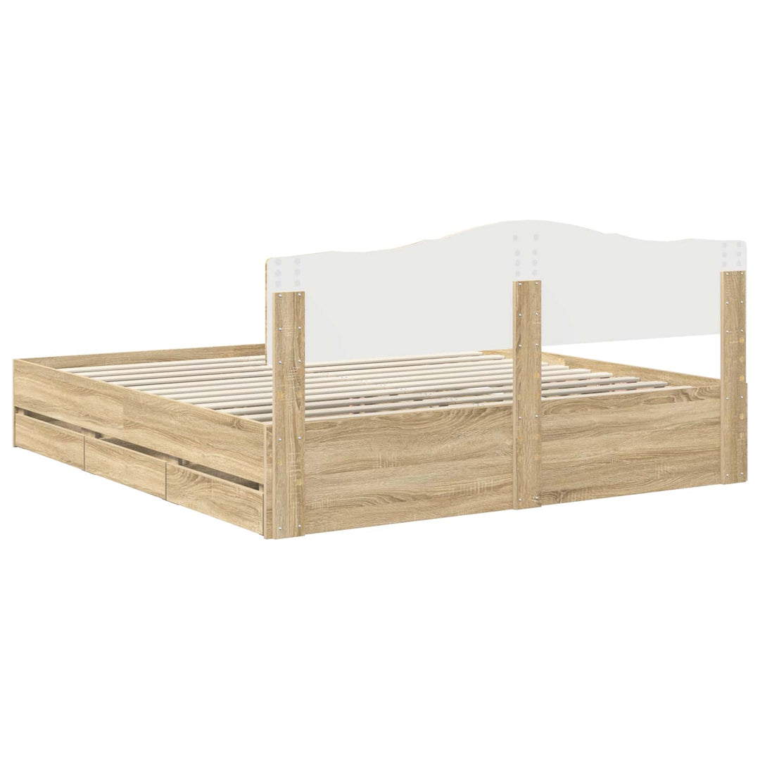 Sengestel med skuffe Sonoma eg 200 x 200 cm Ingeniørtræ