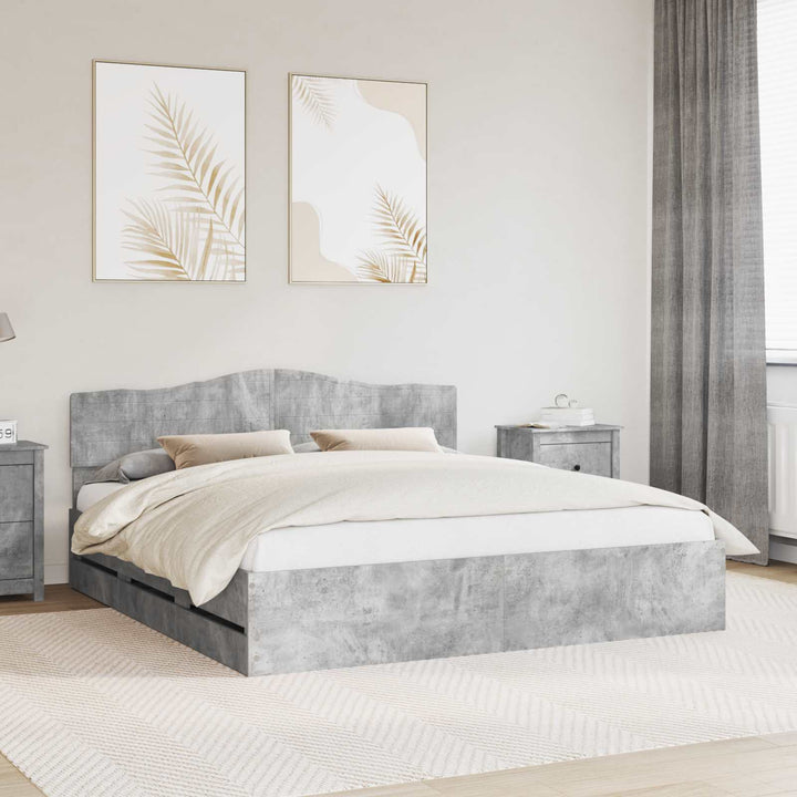 Sengestel med skuffe Beton Grå 200 x 200 cm Ingeniørtræ
