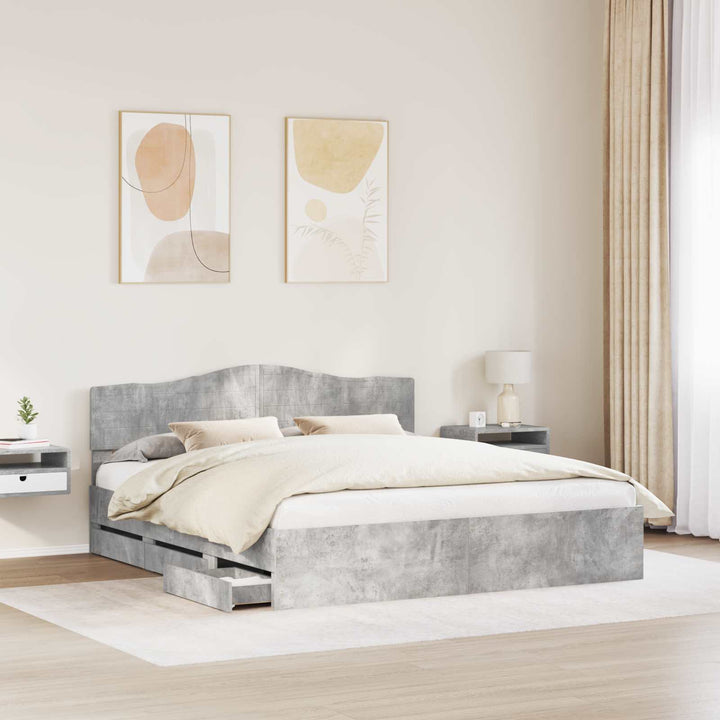 Sengestel med skuffe Beton Grå 200 x 200 cm Ingeniørtræ