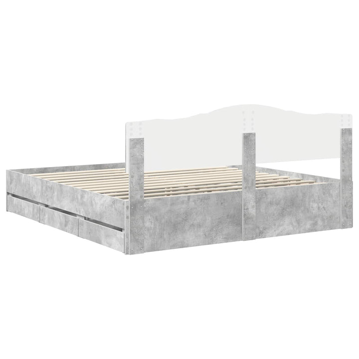 Sengestel med skuffe Beton Grå 200 x 200 cm Ingeniørtræ