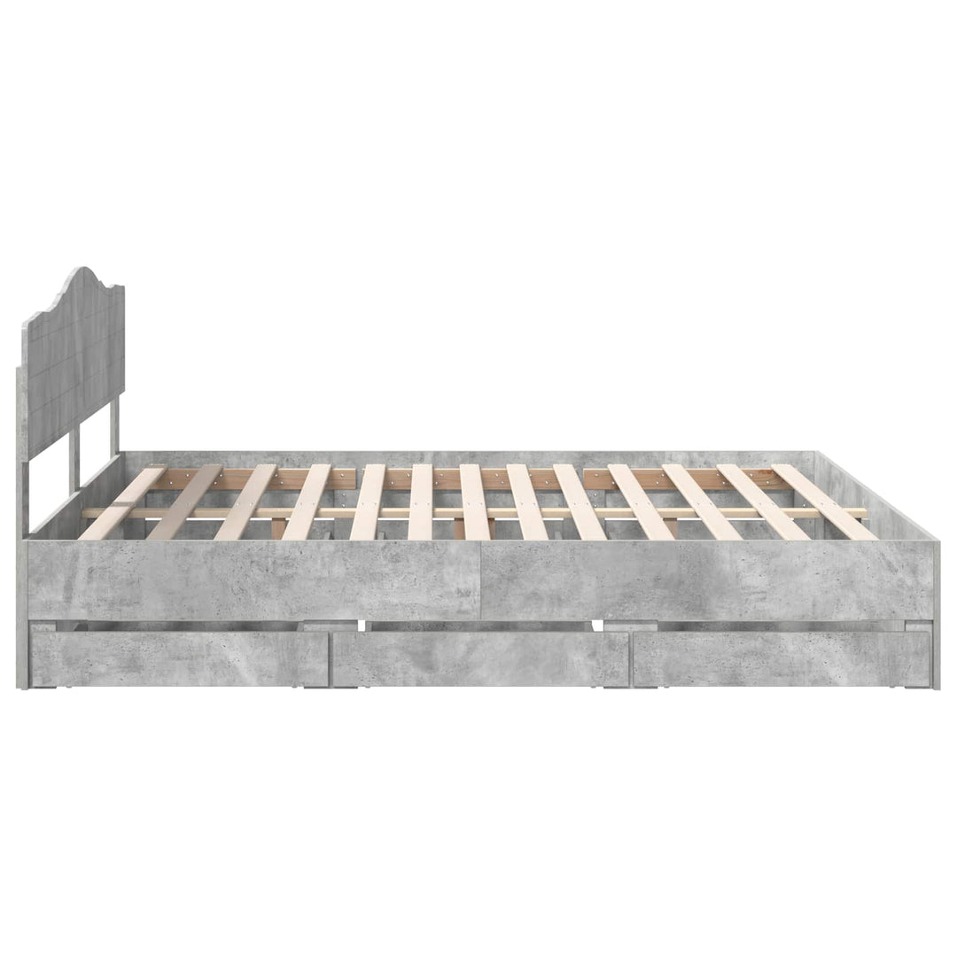 Sengestel med skuffe Beton Grå 200 x 200 cm Ingeniørtræ