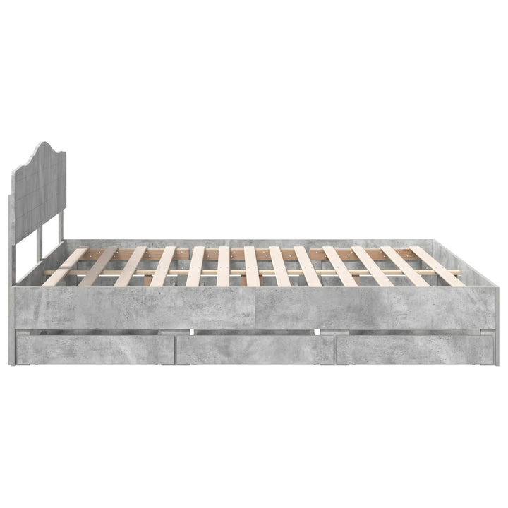 Sengestel med skuffe Beton Grå 200 x 200 cm Ingeniørtræ