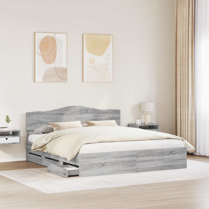 Sengestel med skuffe Grå Sonoma 200 x 200 cm Ingeniørtræ