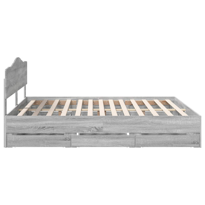 Sengestel med skuffe Grå Sonoma 200 x 200 cm Ingeniørtræ