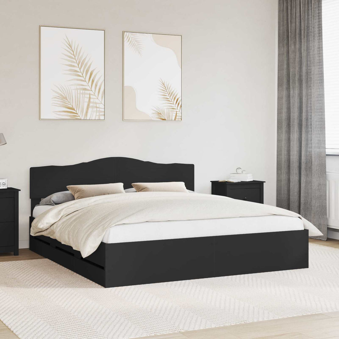Sengestel med skuffe Sort 180 x 200 cm Ingeniørtræ
