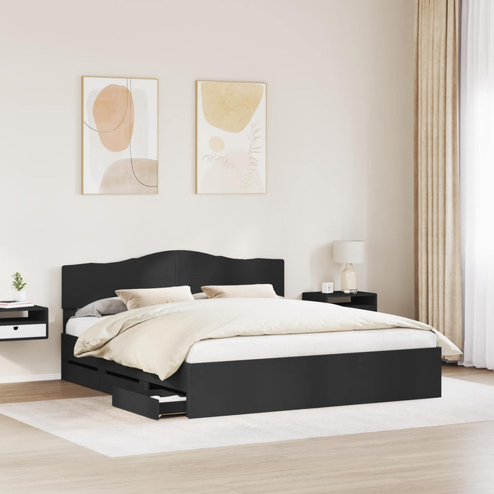 Sengestel med skuffe Sort 180 x 200 cm Ingeniørtræ