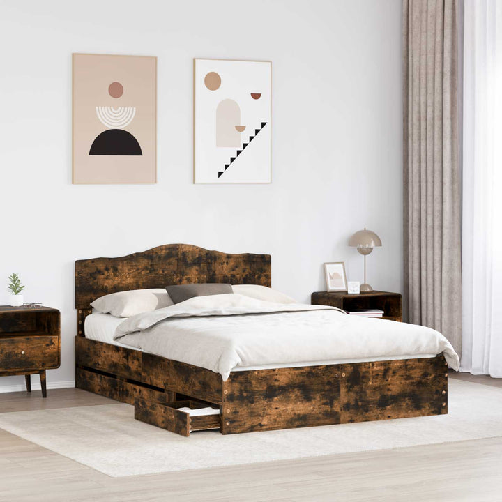 Sengestel med skuffe Røget eg 150 x 200 cm Ingeniørtræ