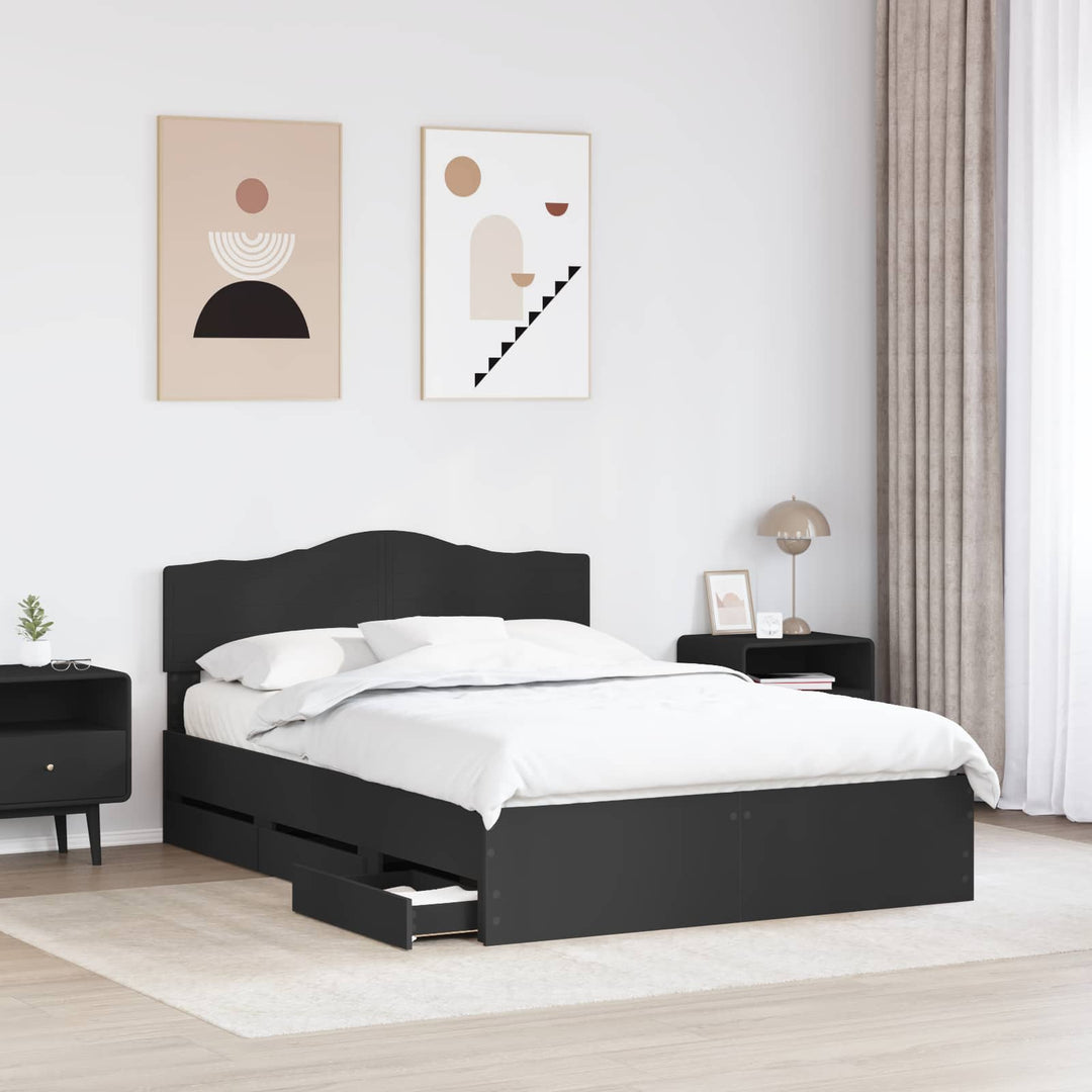 Sengestel med skuffe Sort 140 x 190 cm Ingeniørtræ