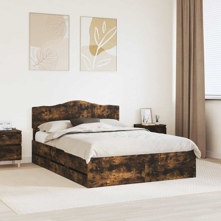 Sengestel med skuffe Røget eg 140 x 190 cm Ingeniørtræ