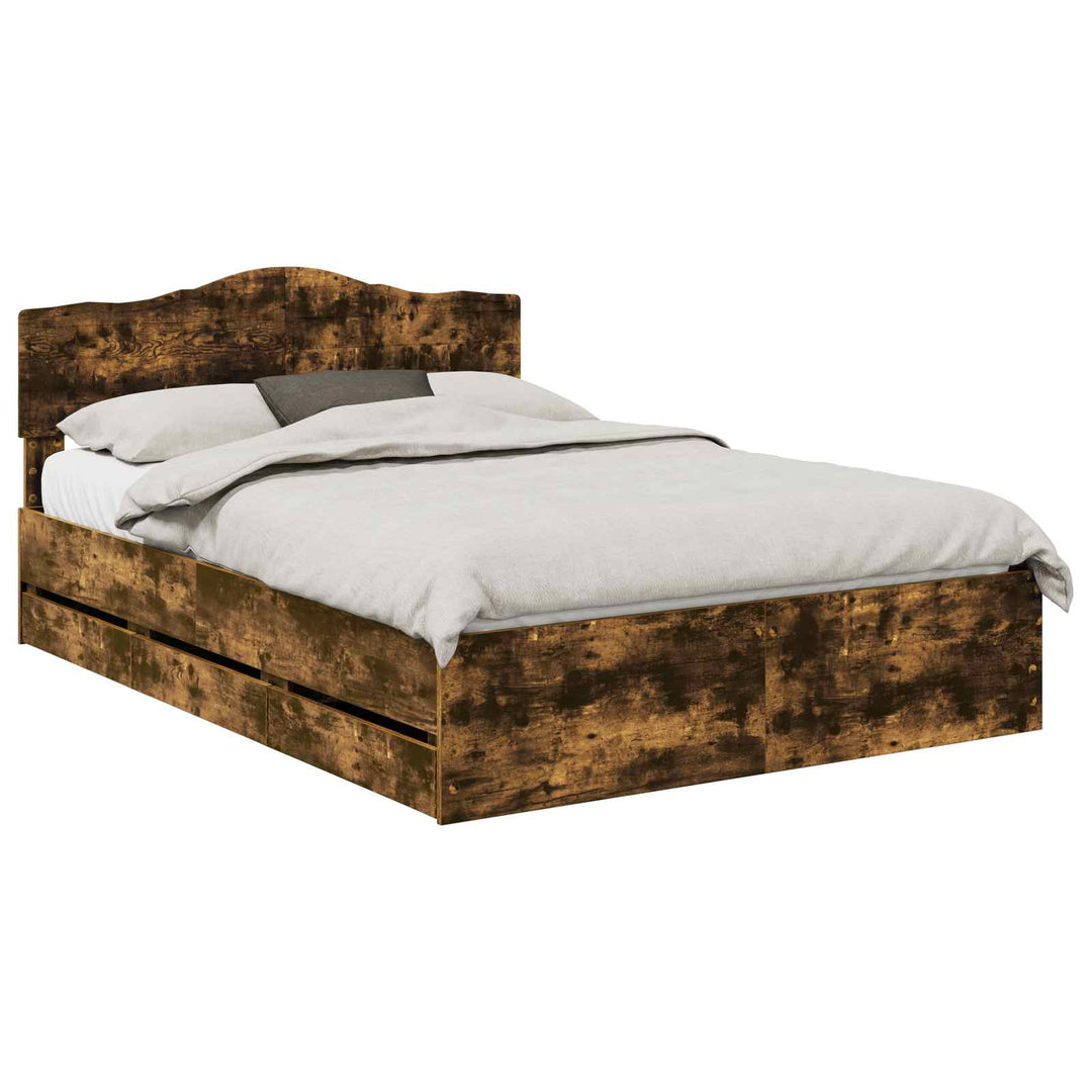 Sengestel med skuffe Røget eg 140 x 190 cm Ingeniørtræ