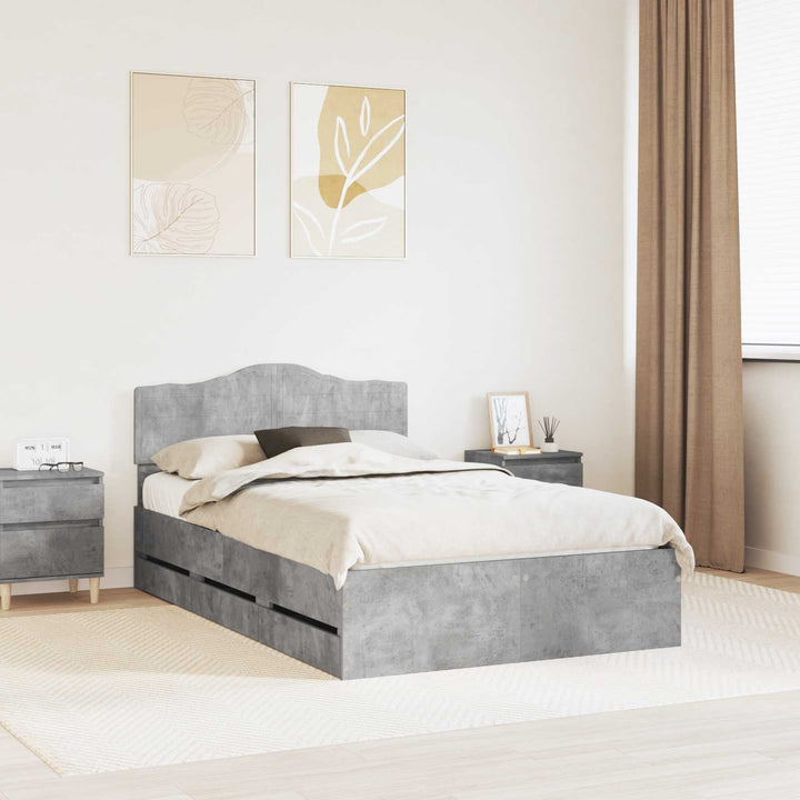 Sengestel med skuffe Beton Grå 135 x 190 cm Ingeniørtræ