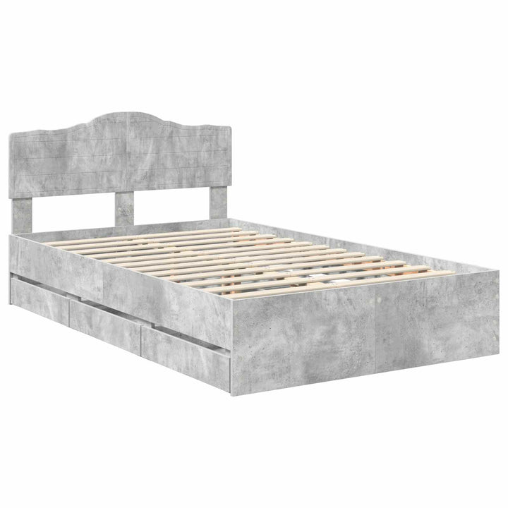 Sengestel med skuffe Beton Grå 135 x 190 cm Ingeniørtræ