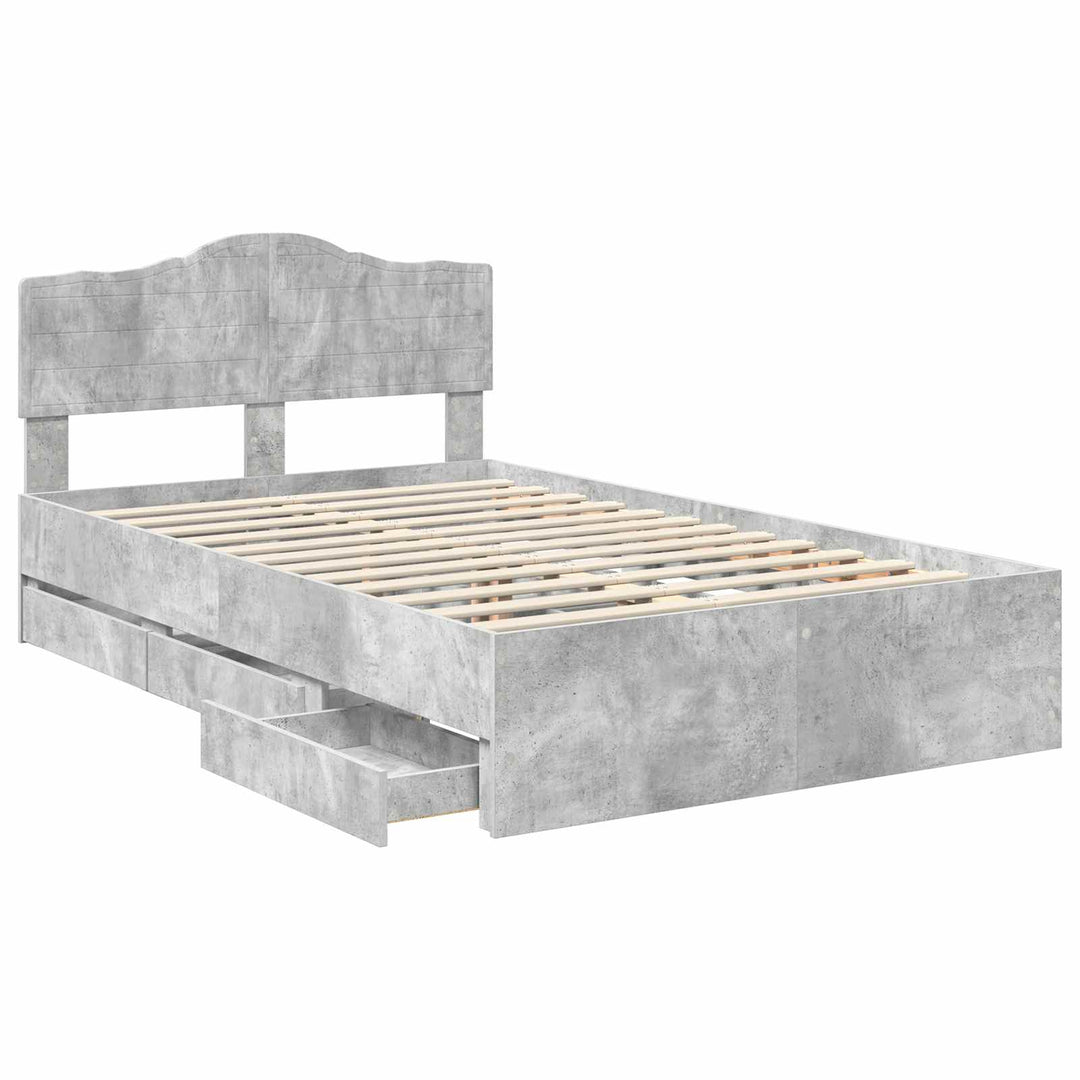 Sengestel med skuffe Beton Grå 135 x 190 cm Ingeniørtræ