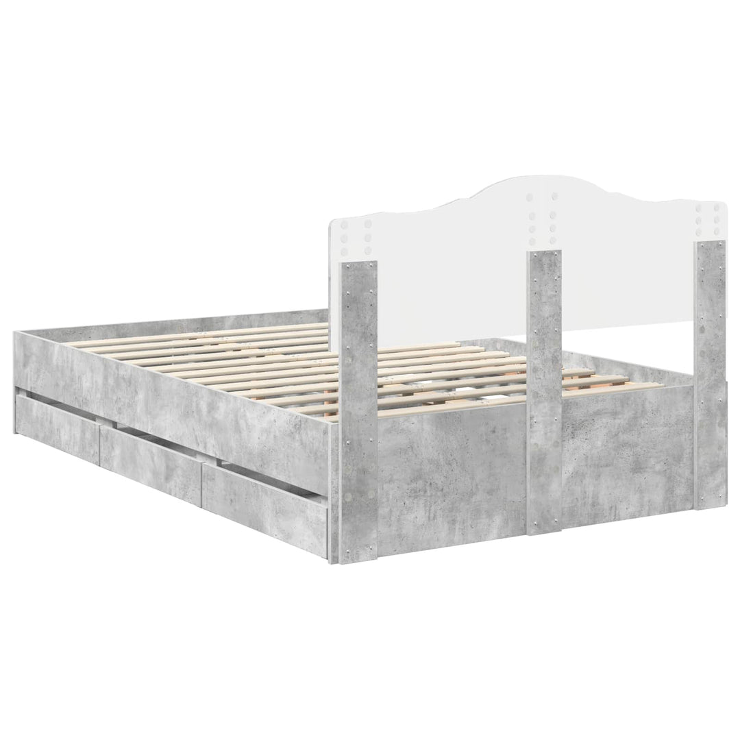 Sengestel med skuffe Beton Grå 135 x 190 cm Ingeniørtræ