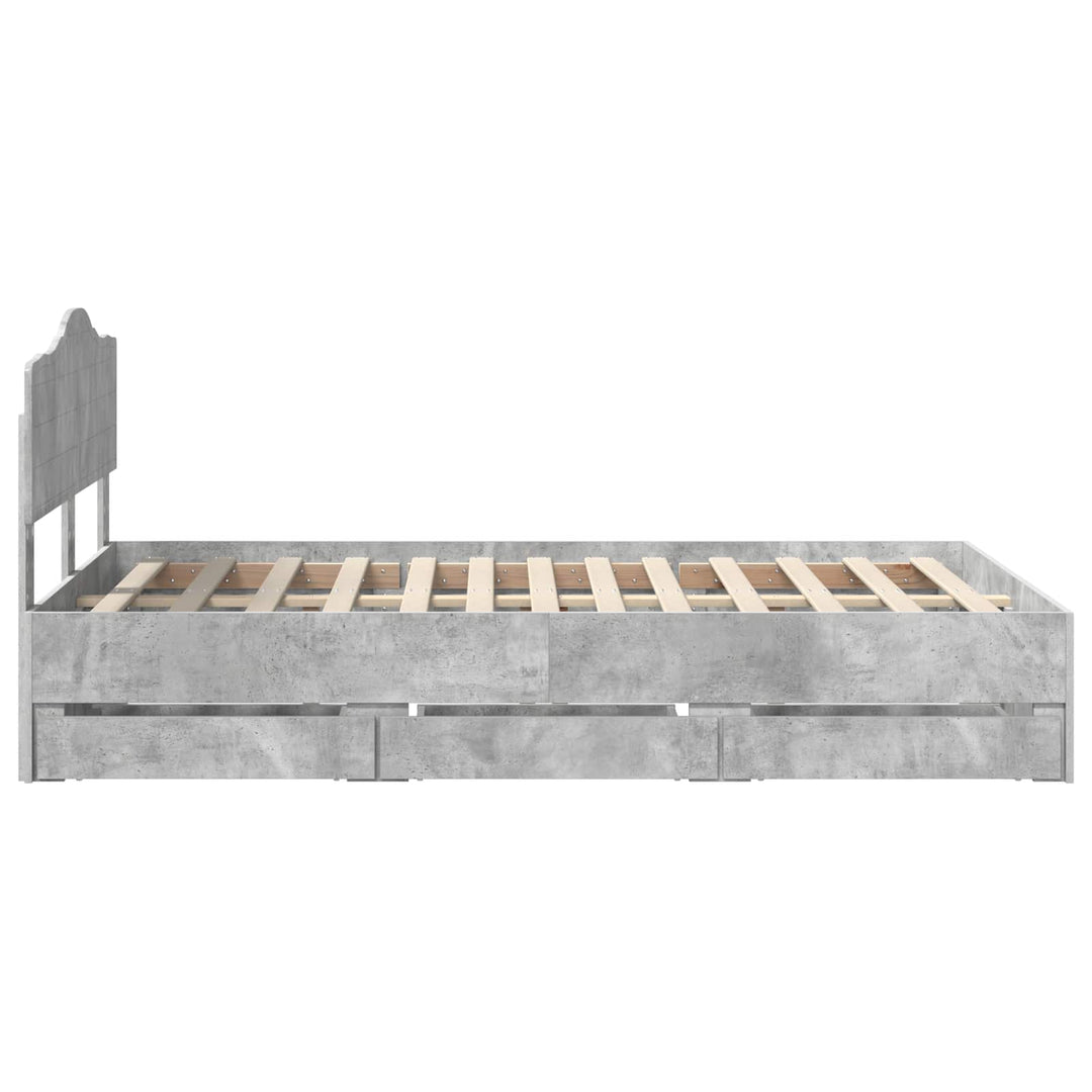 Sengestel med skuffe Beton Grå 135 x 190 cm Ingeniørtræ